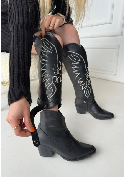 Jilla Siyah Cilt Tak Çıkar Topuklu Bot ve Çizme fiyatları