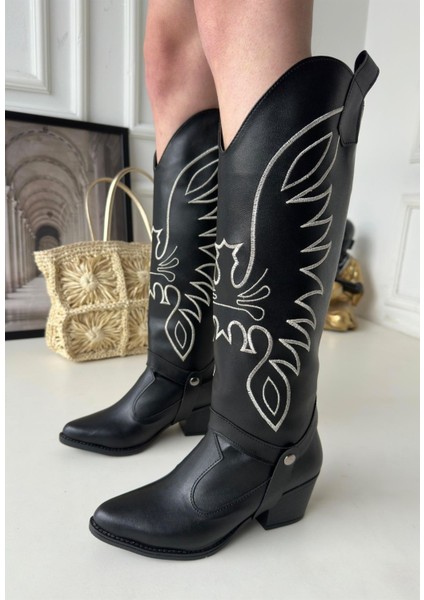 Jilla Siyah Cilt Tak Çıkar Topuklu Bot ve Çizme modelleri