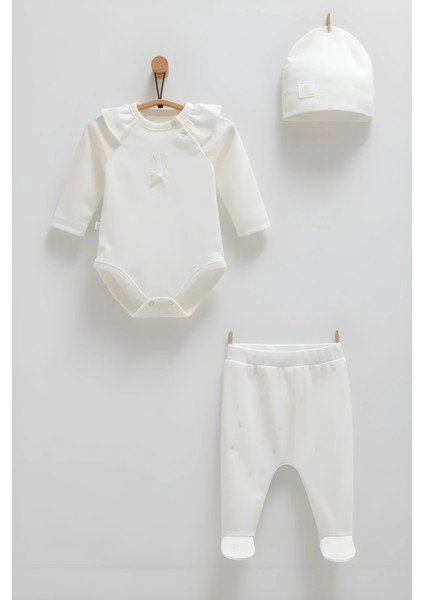 Cute Rabbit Body Pantolon Şapka Takım - Ekru