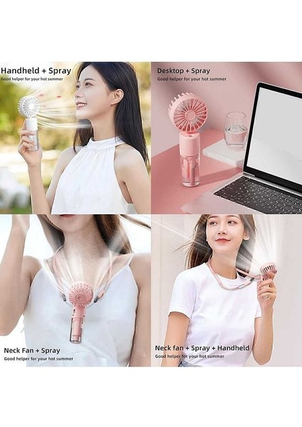 Mini Fan Şarjlı El Fanı Su Püskürtmeli Boyun Askılı Mini Klima Fan Vantilatör USB Sarjlı Buzlu Fan