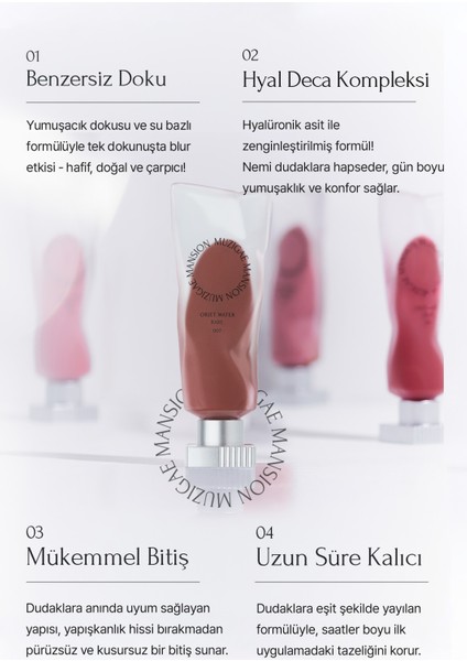 Hyalüronik Asit İçerikli, Nemlendirici ve Kalıcı Tint MUZIGAE MANSION Objet Water (007 Rare) modelleri