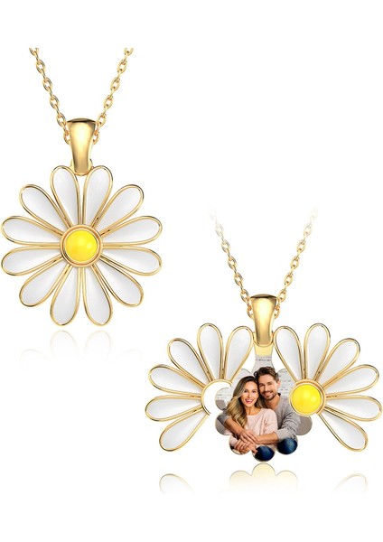 Işıklı Kutuda Fotoğraflı Açılan Papatya Altın Kaplama Gümüş Kolye indirimleri