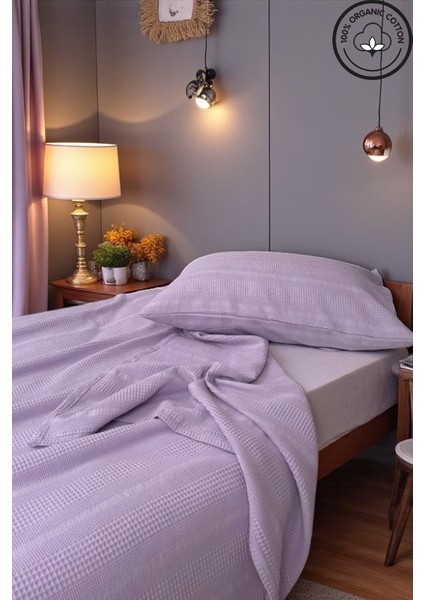 %100 Pamuk Tek Kişilik Bordürlü Pike Takımı (1ADET Pike 1ADET Yastık Kılıfı), Terletmeyen, Şık Tasarım