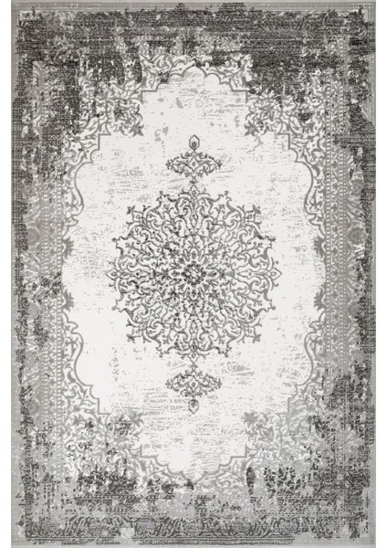 Gri Klasik Etnik Modern Desenli Pamuk Makinada Yıkanabilir Hav Toz Vermez Leke Tutmayan Kaymaz Taban Dijital Makine Baskı Salon Yolluk Mutfak Halı