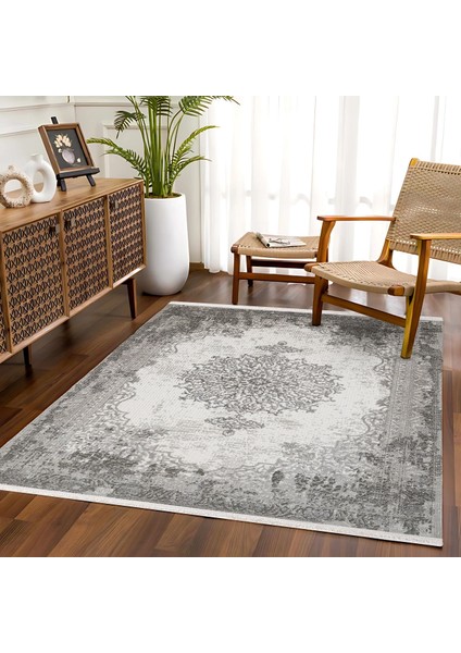 Gri Klasik Etnik Modern Desenli Pamuk Makinada Yıkanabilir Hav Toz Vermez Leke Tutmayan Kaymaz Taban Dijital Makine Baskı Salon Yolluk Mutfak Halı fiyatları