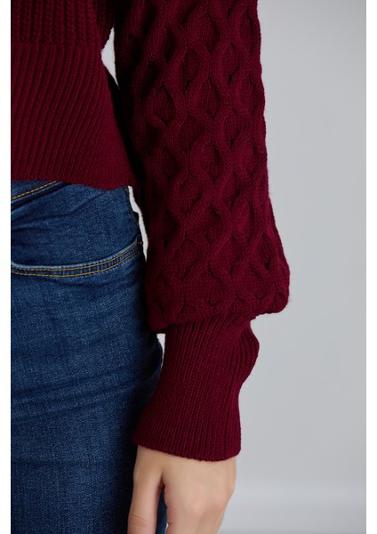 Kadın Balon Kol Örgü Desenli Crop Triko Hırka modelleri