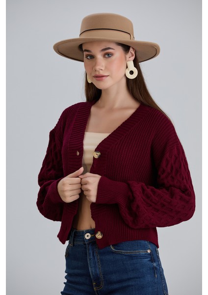 Kadın Balon Kol Örgü Desenli Crop Triko Hırka fırsatları