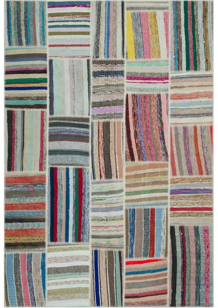 Girit Bej Çizgili Yün Modern Desenli Yün Hav Toz Vermez Leke Tutmayan Salon Yolluk Mutfak El Dokuma Halı