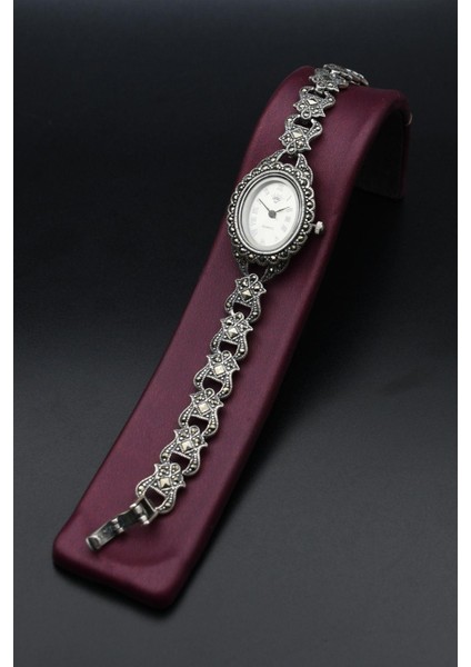 925 Ayar Gümüş Kadın Saati (Kadın Gümüş Saat) Markazit Taşlı 902199