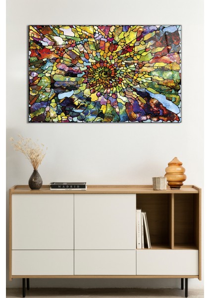 Rengarenk Geometrik Soyut Cam Tablo, Darbelere Dayanıklı Kırılmaz Cam, Hediyelik