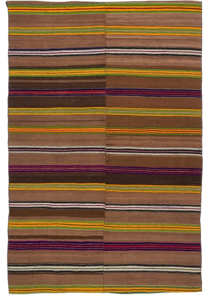 Teselya Bej Çizgili Yün Modern Desenli Yün Hav Toz Vermez Leke Tutmayan Salon Yolluk Mutfak El Dokuma Halı