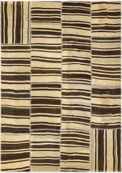 Teselya Yeşil Patchwork Yün Modern Desenli Yün Hav Toz Vermez Leke Tutmayan Salon Yolluk Mutfak El Dokuma Halı