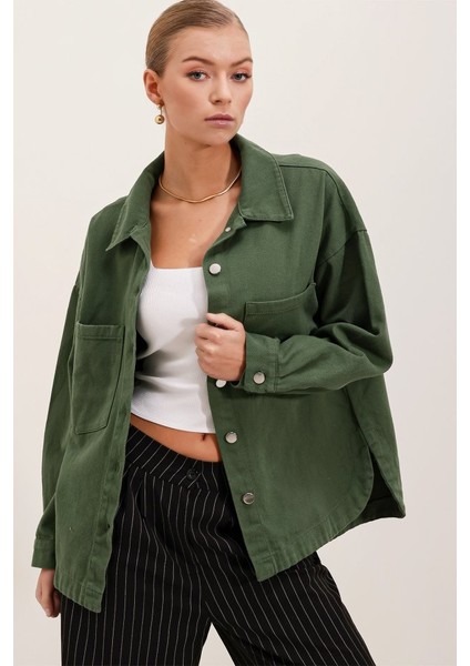 20192 Oversize Gabardin Gömlek Ceket - Haki
