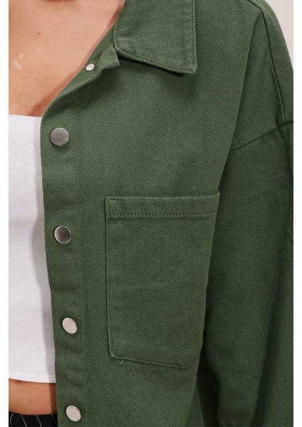 20192 Oversize Gabardin Gömlek Ceket - Haki modelleri