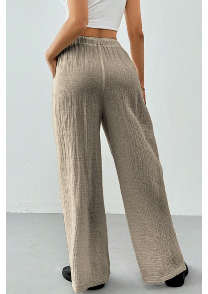 Kadın %100 Cotton Müslin Ultra Hafif Palazzo Model Geniş Paça Keten Karışım Pantolon indirimleri