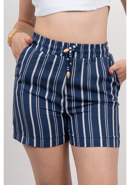 Beli Lastikli Çizgili Kısa Cepli Şort 30282