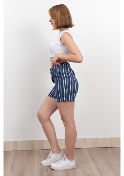 Beli Lastikli Çizgili Kısa Cepli Şort 30282 modelleri