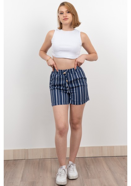 Beli Lastikli Çizgili Kısa Cepli Şort 30282 fırsatları