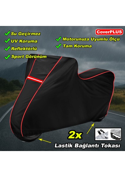 Rks R250 Pro Branda Siyah Kırmızı-Dikişli Reflektörlü Motosiket Brandası Motor Örtüsü Çadır Su Geçirmez Motosiklet Kılıfı Motor Brandası indirimleri