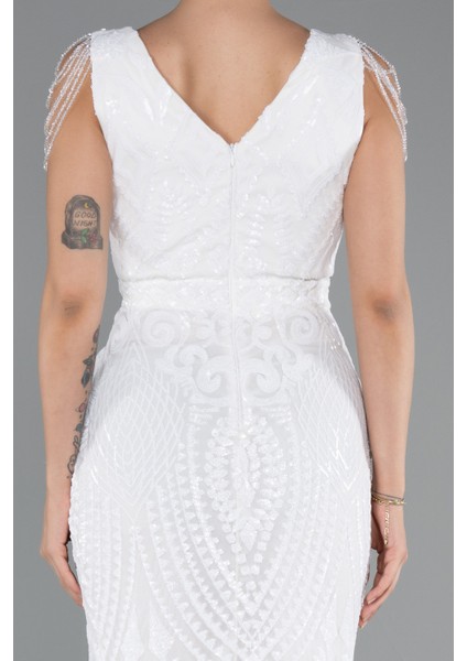 V Yaka Uzun Pullu Balık Abiye ABU3842 fırsatları