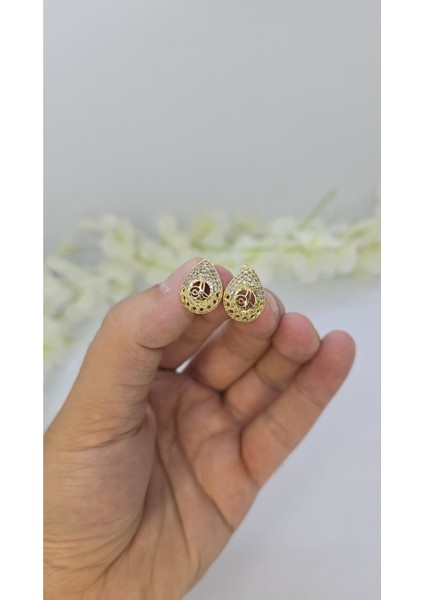 14 Ayar Altın Kaplama Zirkon Taşlı Kadın Küpe – Zarif ve Işıltılı (M8)