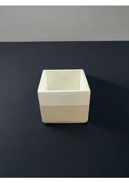 Dekoratif Beton Saksı Kare Modern Bej Beyaz Tema 15X15 cm fiyatları