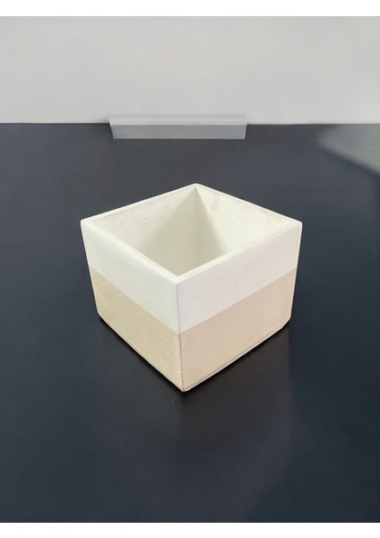 Dekoratif Beton Saksı Kare Modern Bej Beyaz Tema 15X15 cm modelleri