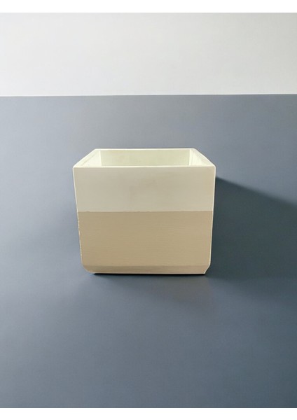Dekoratif Beton Saksı Kare Modern Bej Beyaz Tema 15X15 cm fırsatları