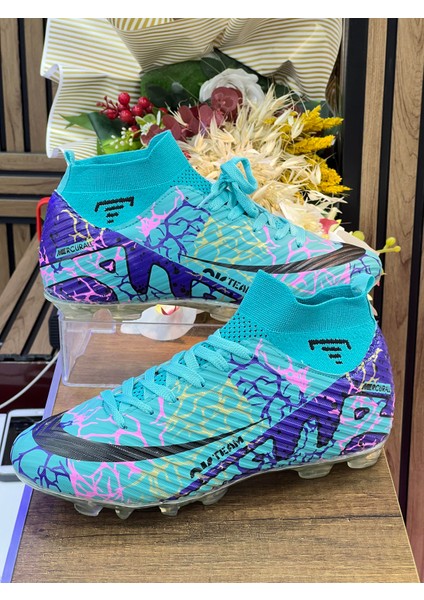 Çocuk Likralı Çoraplı Vinnex Spor Krampon Ayakkabı-Petrol Mavisi