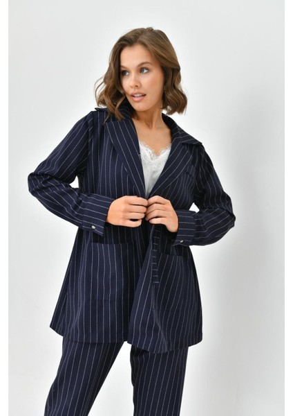 Arthur Kadın Çizgili Ceket Pantolon Alt Üst Takım