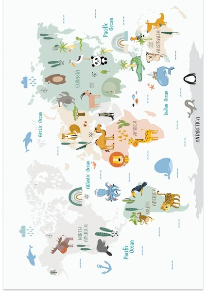 Dijital Kaymaz Yıkanabilir Sevimli Hayvanlar & Dünya Haritası Çocuk Halısı Oyun Halısı DC-9130 fiyatları