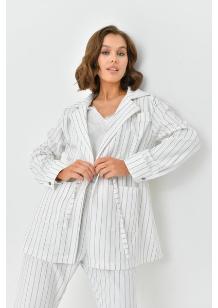 Arthur Kadın Çizgili Ceket Pantolon Alt Üst Takım