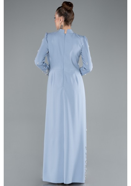 Taşlı Uzun Kol Dik Yaka Tesettür Abiye ABU4931 fiyatları