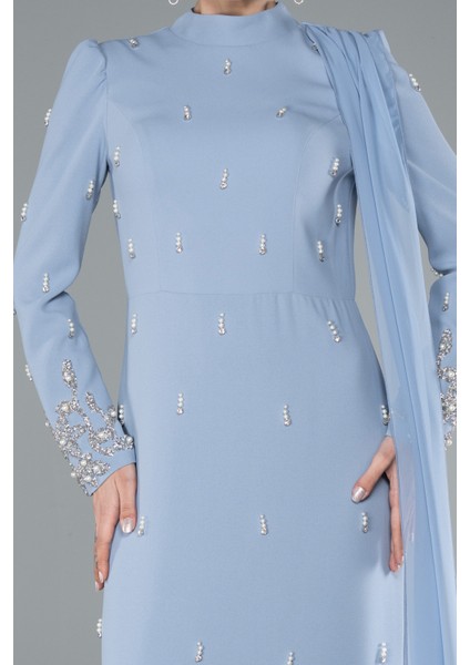 Taşlı Uzun Kol Dik Yaka Tesettür Abiye ABU4931 modelleri