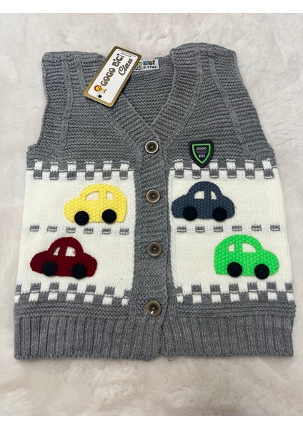 Sarı Yeşil Arabalı Örme Yelek