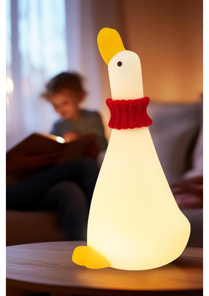 Çocuk Bebek Odası Boyunluklu Ördek Figür Gece Lambası LED Işık Sevimli Figürlü Dokunmatik Slikon