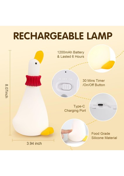 Çocuk Bebek Odası Boyunluklu Ördek Figür Gece Lambası LED Işık Sevimli Figürlü Dokunmatik Slikon