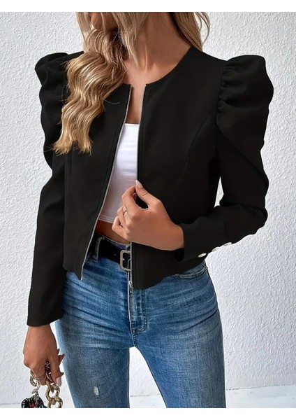 Kadın Uzun Kollu Önden Fermuarlı Balon Kol Süet Ceket indirimleri