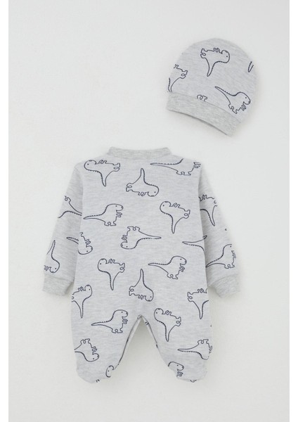 Erkek Bebek Patikli Tulum Sevimli Dinozor Desenli 0-6 Ay, Açık Gri Melanj fiyatları