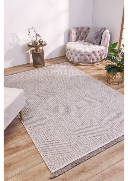 Xilong Gri Modern Etnik Desenli Hav Vermeyen Leke Tutmayan Kolay Temizlenen Yumuşak Makine Salon Yolluk Mutfak Halı