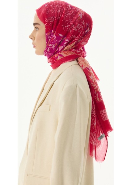 Faylinn Sarmaşık Desen Fuşya Pamuklu Şal