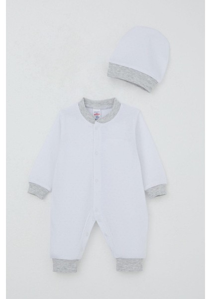 Erkek Bebek Tulum Nokta Desenli 0-6 Ay, Beyaz