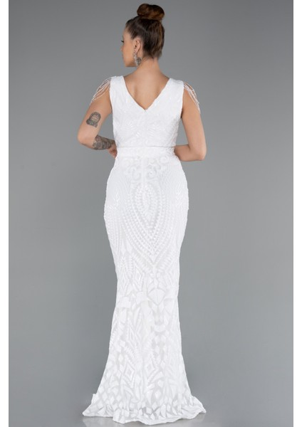 V Yaka Uzun Pullu Büyük Beden Abiye Elbise ABU3845 fiyatları