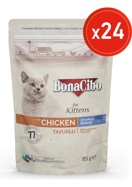 Soslu Tavuklu Pouch Yaş Yavru Kedi Maması, 85 gr x 24 Adet, Tüm Irklar Için, Doğal, Şeker Içermez