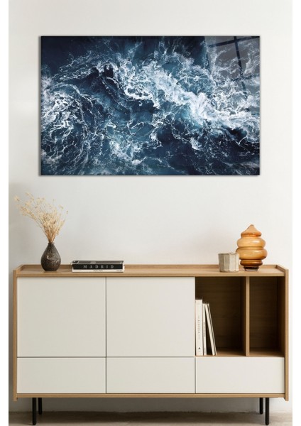 Mavi Deniz Dalgası Cam Tablo, Darbelere Dayanıklı Kırılmaz Cam, Hediyelik