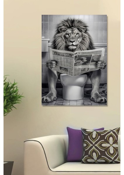 Wc Tuvalet Aslan Komik Ev Duvar Salon Güzellik Salonu Ofis Dükkan Dekarasyon Kanvas Tablo
