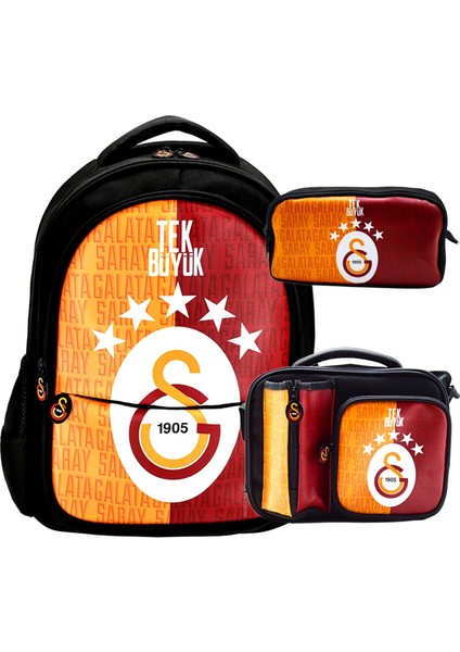 3 Bölmeli 5 Yıldızlı Tek Büyük Suni Deri Okul + Beslenme Çantası +Kalemlik