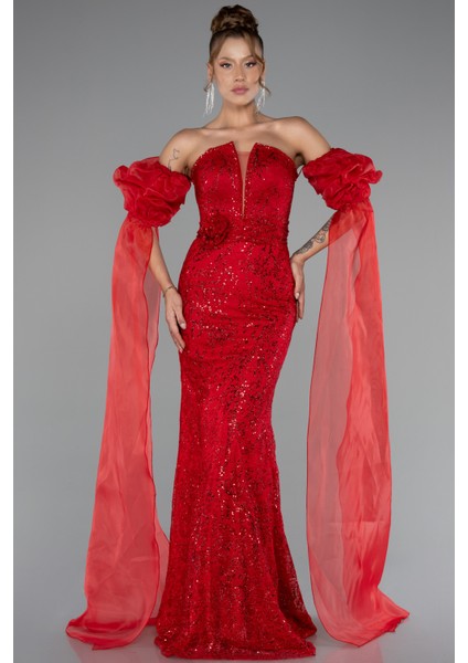 Straplez Uzun Dantel Özel Tasarım Abiye ABU5102