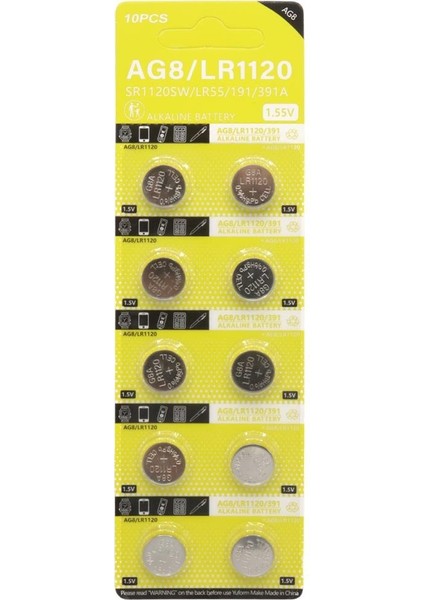 Ag8 LR1120 1.5V Alkalin Düğme Pil (10'lu Paket)
