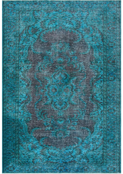 Atina Turkuaz Eskitme Yün Modern Desenli Yün Hav Toz Vermez Leke Tutmayan Salon Yolluk Mutfak El Dokuma Halı